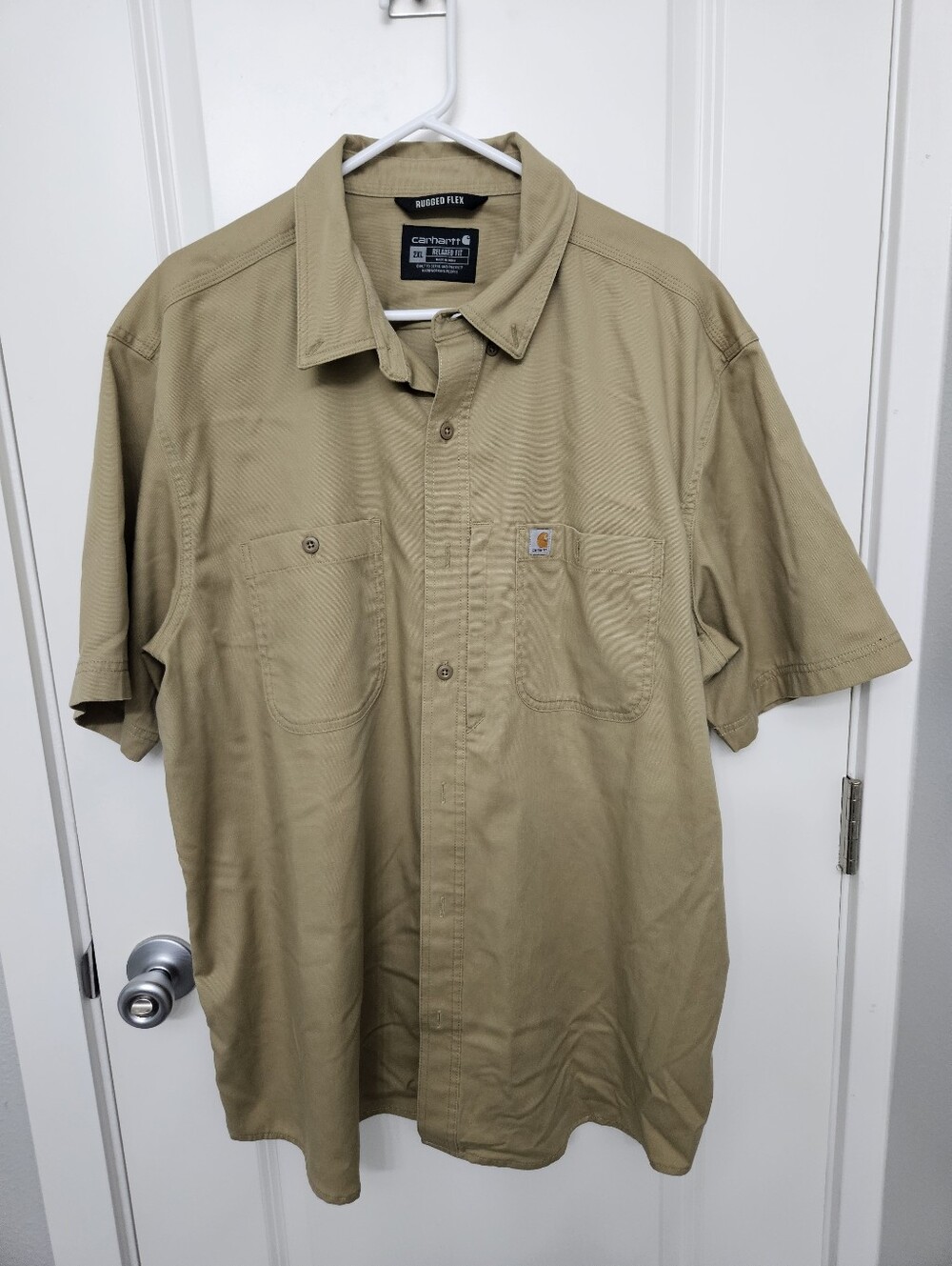 Carhartt Short Sleeve Button-Down Work Shirt in Khaki Relaxed Fit 2XL
